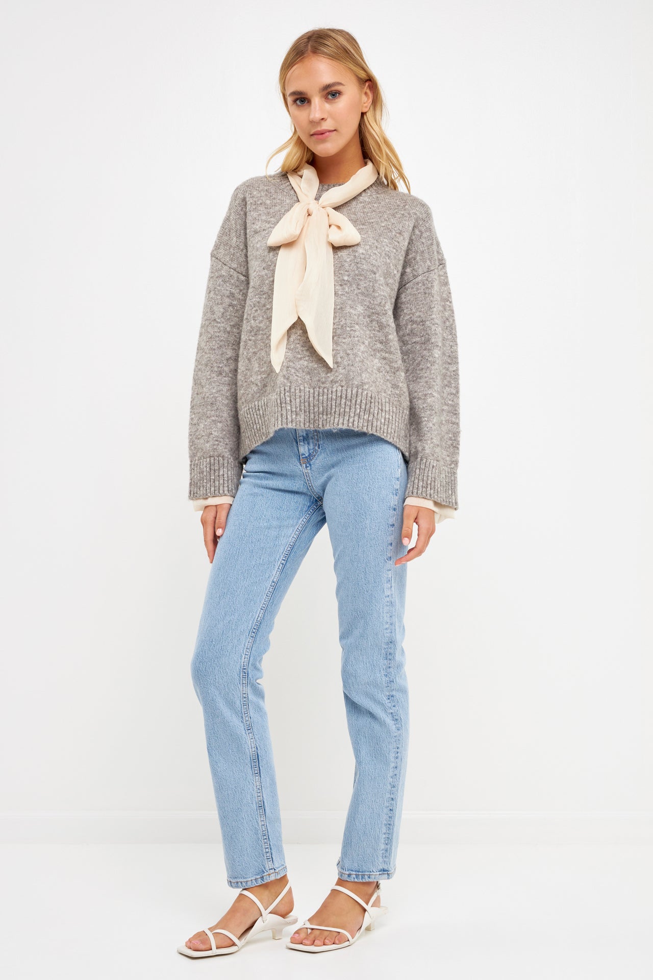 ENDLESS ROSE - Endless Rose - Knit Sweater With Contrast Neck Tie - SWEATERS & KNITS available at Objectrare