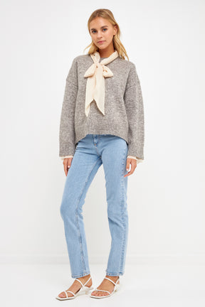 ENDLESS ROSE - Endless Rose - Knit Sweater With Contrast Neck Tie - SWEATERS & KNITS available at Objectrare