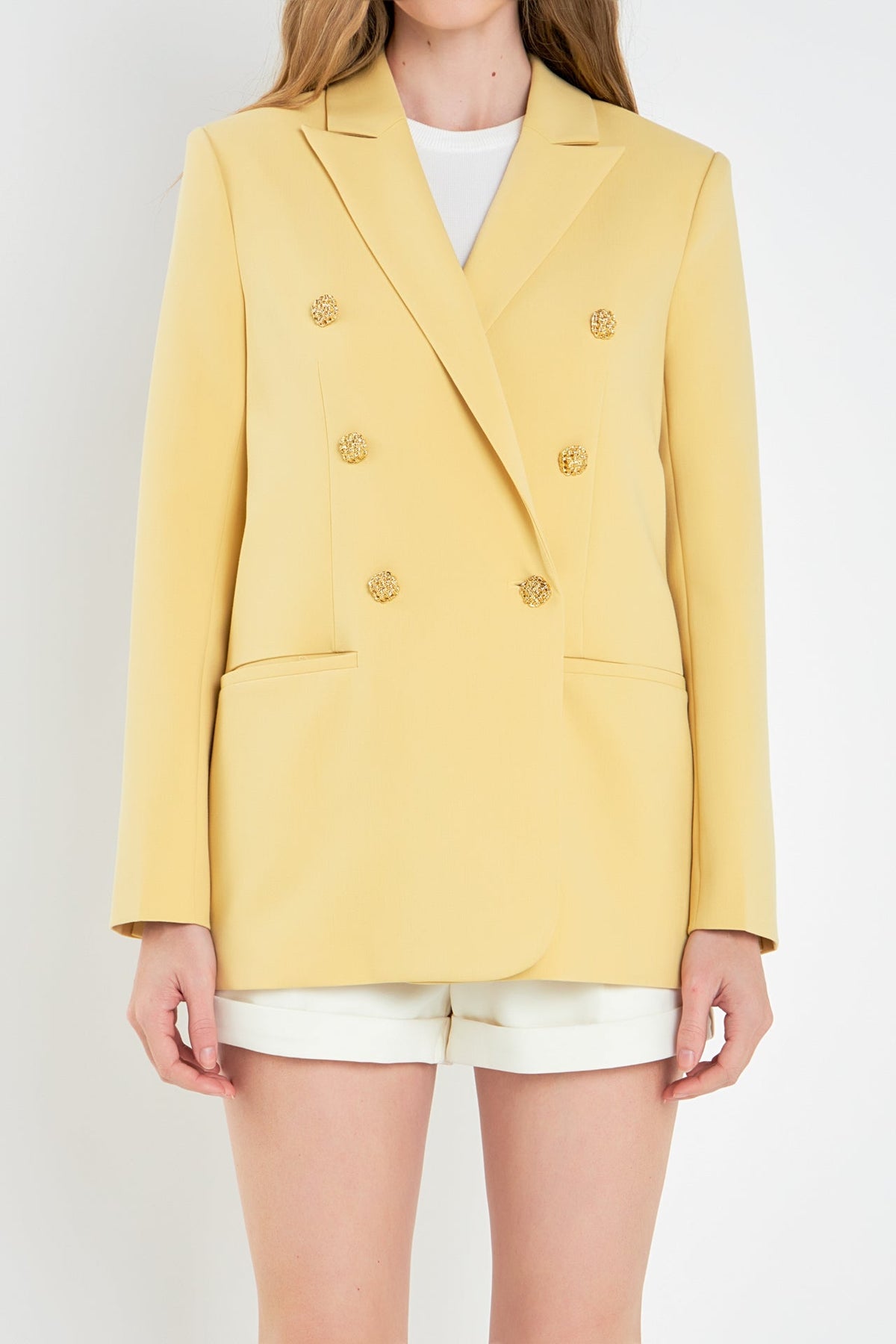 ENGLISH FACTORY - Gold Buttoned Structured Blazer - BLAZERS available at Objectrare