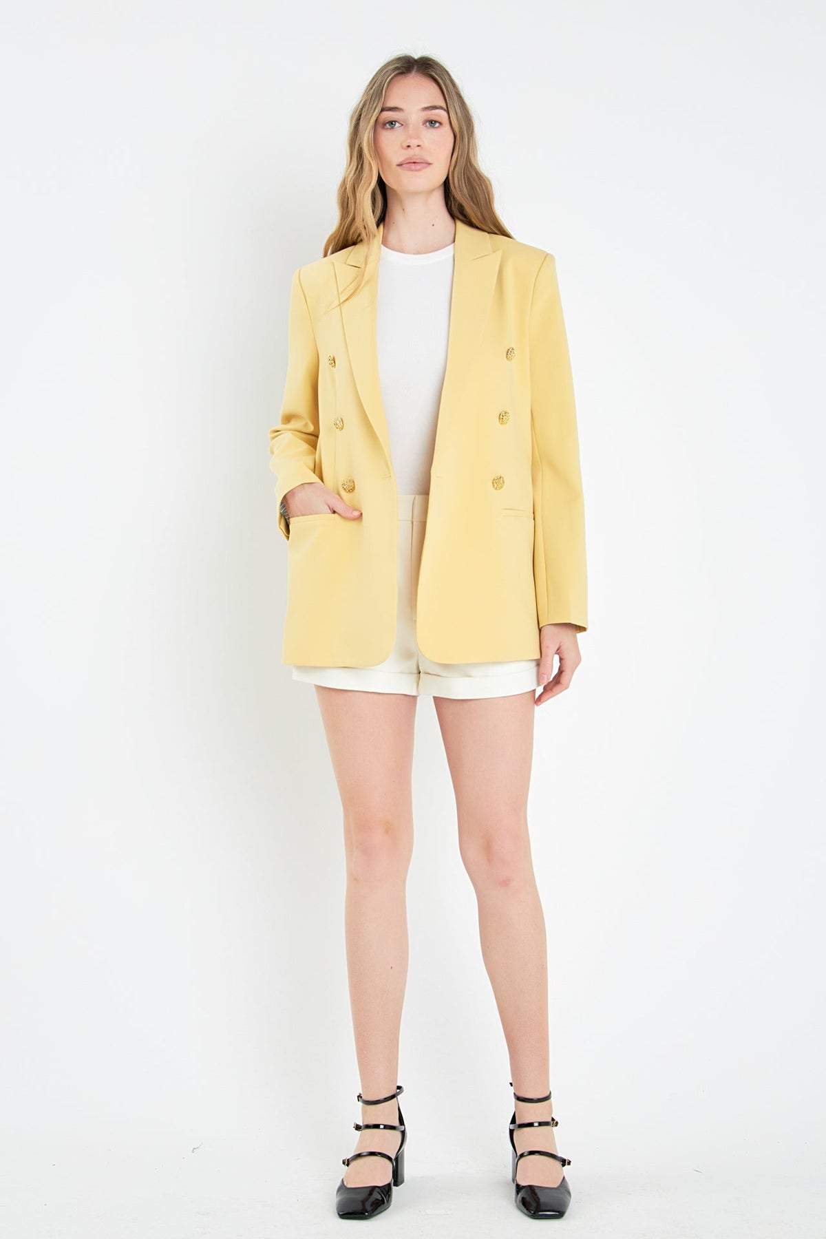 ENGLISH FACTORY - Gold Buttoned Structured Blazer - BLAZERS available at Objectrare