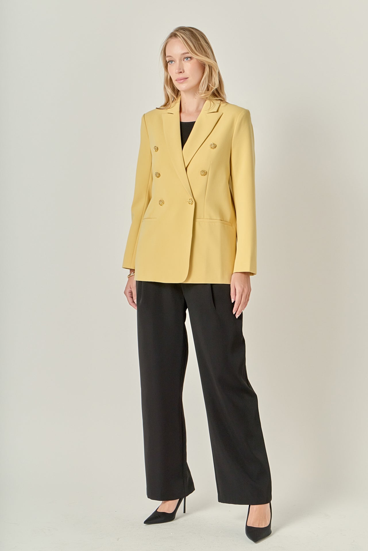 ENGLISH FACTORY - Gold Buttoned Structured Blazer - BLAZERS available at Objectrare