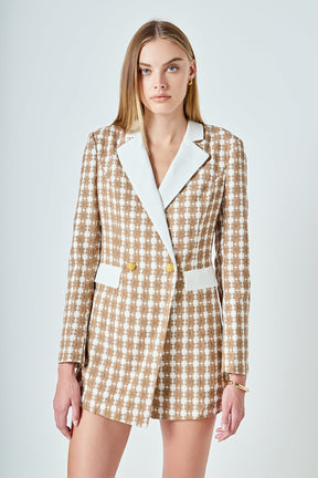 ENDLESS ROSE - Premium Houndstooth Blazer Romper - ROMPERS available at Objectrare
