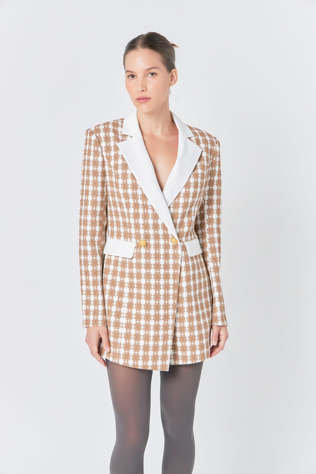 ENDLESS ROSE - Premium Houndstooth Blazer Romper - ROMPERS available at Objectrare