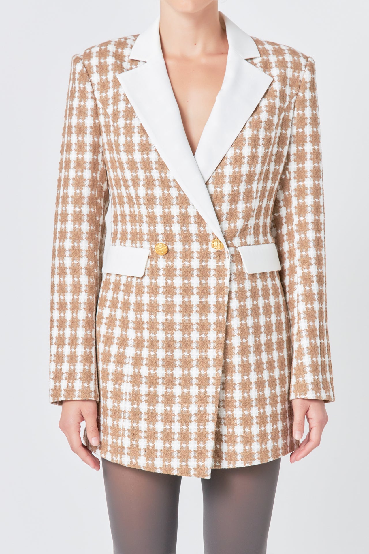 ENDLESS ROSE - Premium Houndstooth Blazer Romper - ROMPERS available at Objectrare