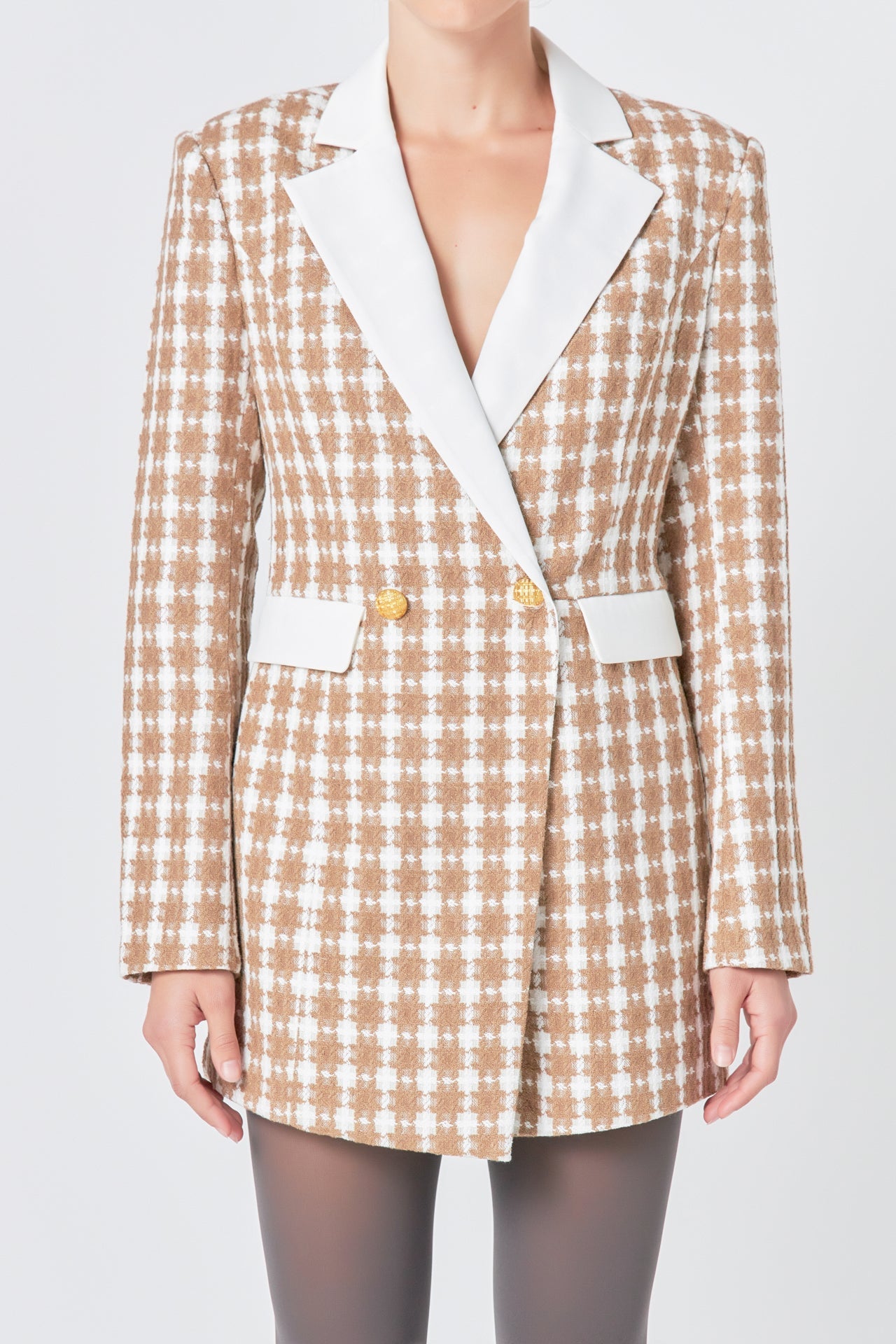 ENDLESS ROSE - Endless Rose - Premium Houndstooth Blazer Romper - ROMPERS available at Objectrare