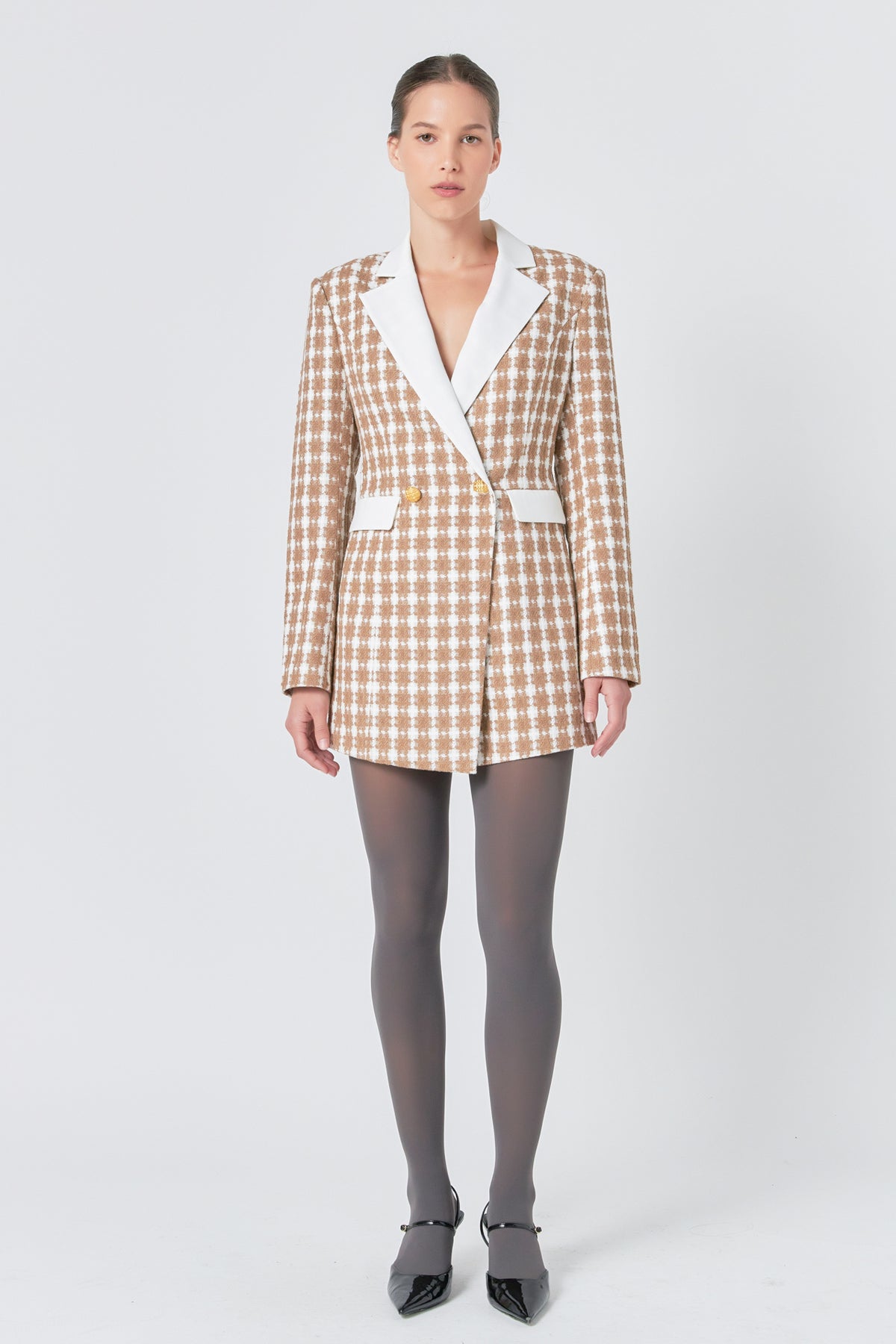 ENDLESS ROSE - Premium Houndstooth Blazer Romper - ROMPERS available at Objectrare