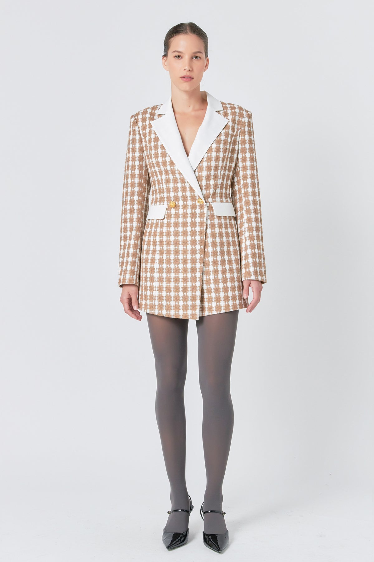 ENDLESS ROSE - Premium Houndstooth Blazer Romper - ROMPERS available at Objectrare