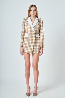 ENDLESS ROSE - Premium Houndstooth Blazer Romper - ROMPERS available at Objectrare