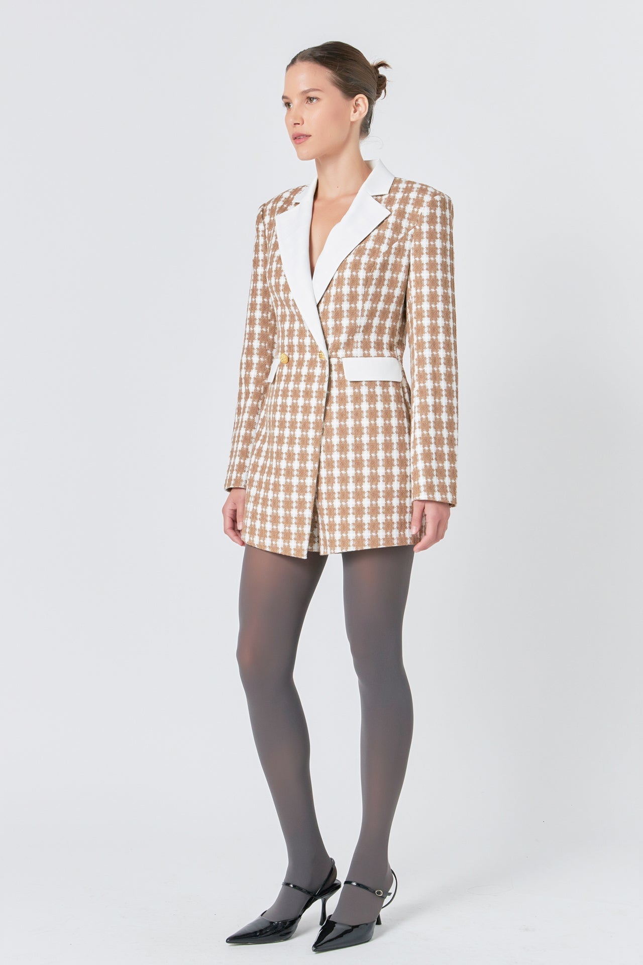 ENDLESS ROSE - Endless Rose - Premium Houndstooth Blazer Romper - ROMPERS available at Objectrare