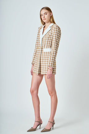 ENDLESS ROSE - Premium Houndstooth Blazer Romper - ROMPERS available at Objectrare