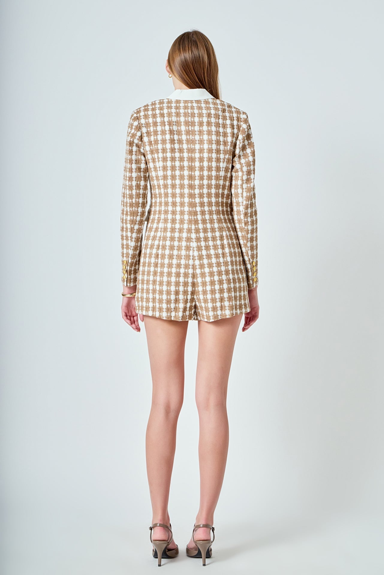 ENDLESS ROSE - Premium Houndstooth Blazer Romper - ROMPERS available at Objectrare
