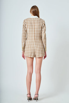 ENDLESS ROSE - Premium Houndstooth Blazer Romper - ROMPERS available at Objectrare