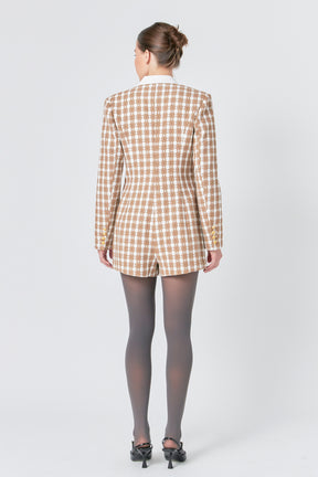 ENDLESS ROSE - Premium Houndstooth Blazer Romper - ROMPERS available at Objectrare