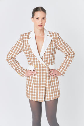 ENDLESS ROSE - Premium Houndstooth Blazer Romper - ROMPERS available at Objectrare