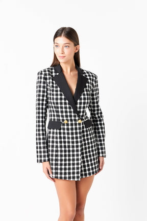 ENDLESS ROSE - Premium Houndstooth Blazer Romper - ROMPERS available at Objectrare