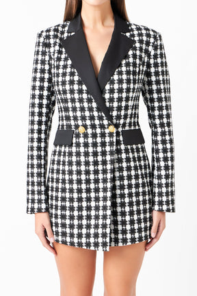 ENDLESS ROSE - Premium Houndstooth Blazer Romper - ROMPERS available at Objectrare