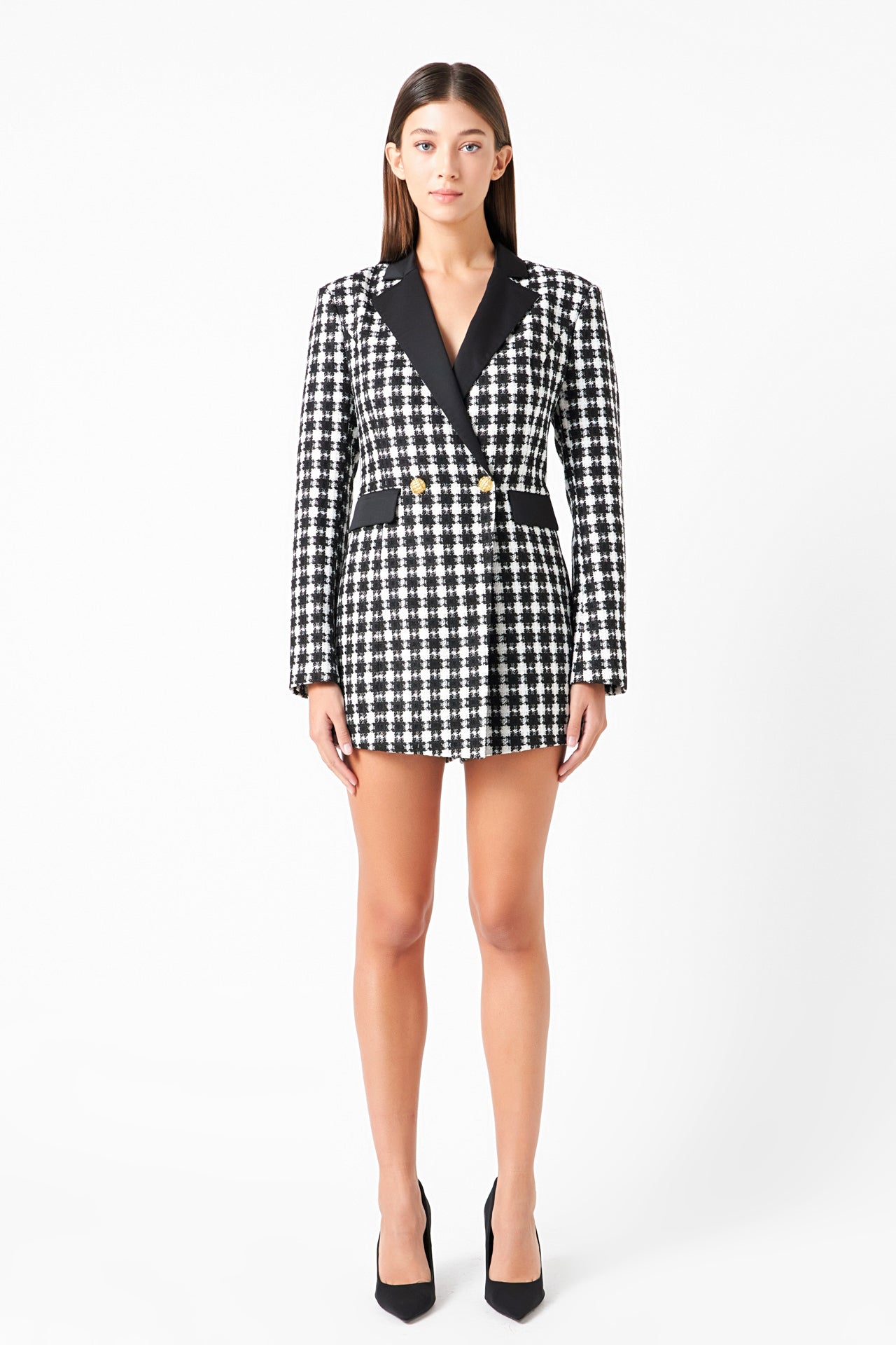 ENDLESS ROSE - Premium Houndstooth Blazer Romper - ROMPERS available at Objectrare