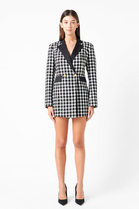 ENDLESS ROSE - Premium Houndstooth Blazer Romper - ROMPERS available at Objectrare