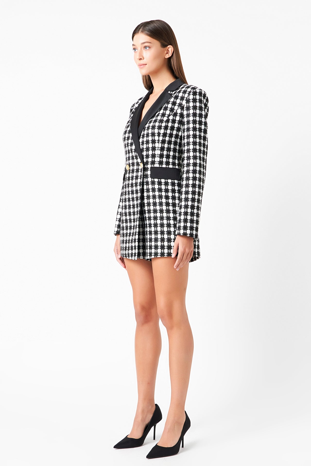 ENDLESS ROSE - Premium Houndstooth Blazer Romper - ROMPERS available at Objectrare