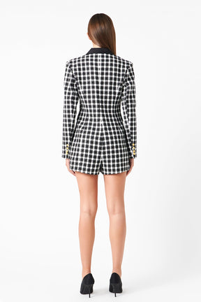 ENDLESS ROSE - Premium Houndstooth Blazer Romper - ROMPERS available at Objectrare