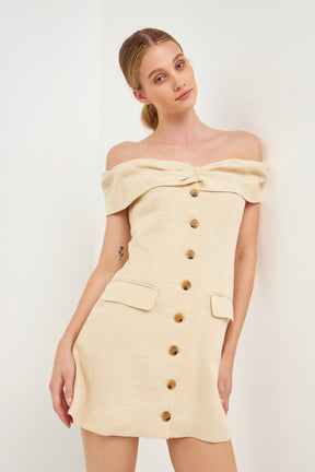 ENGLISH FACTORY - Off Shoulder Linen Dress - DRESSES available at Objectrare