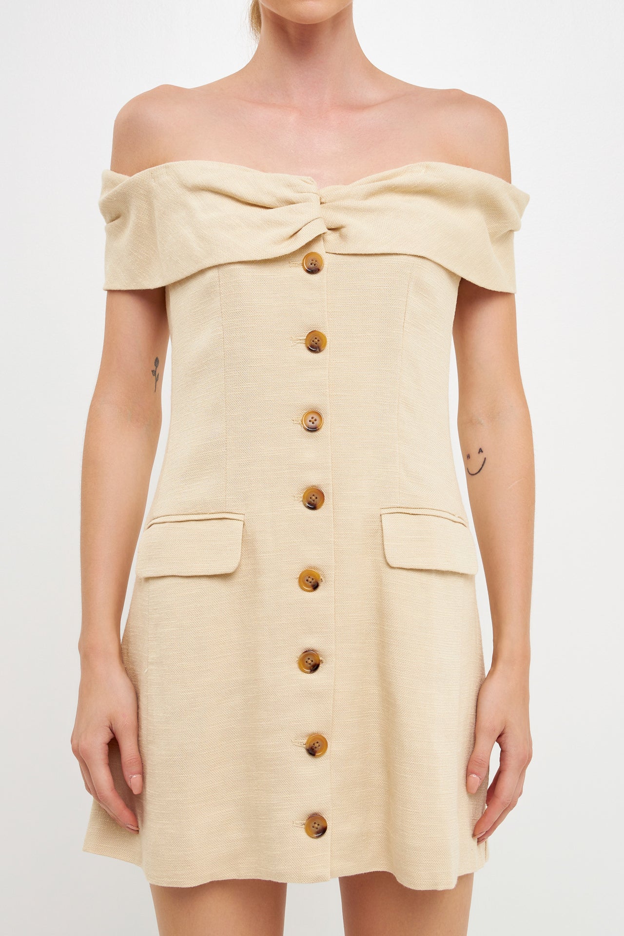 ENGLISH FACTORY - Off Shoulder Linen Dress - DRESSES available at Objectrare