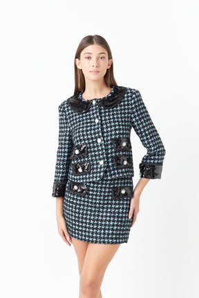 ENDLESS ROSE - Premium Houndstooth Cropped Jacket - JACKETS available at Objectrare