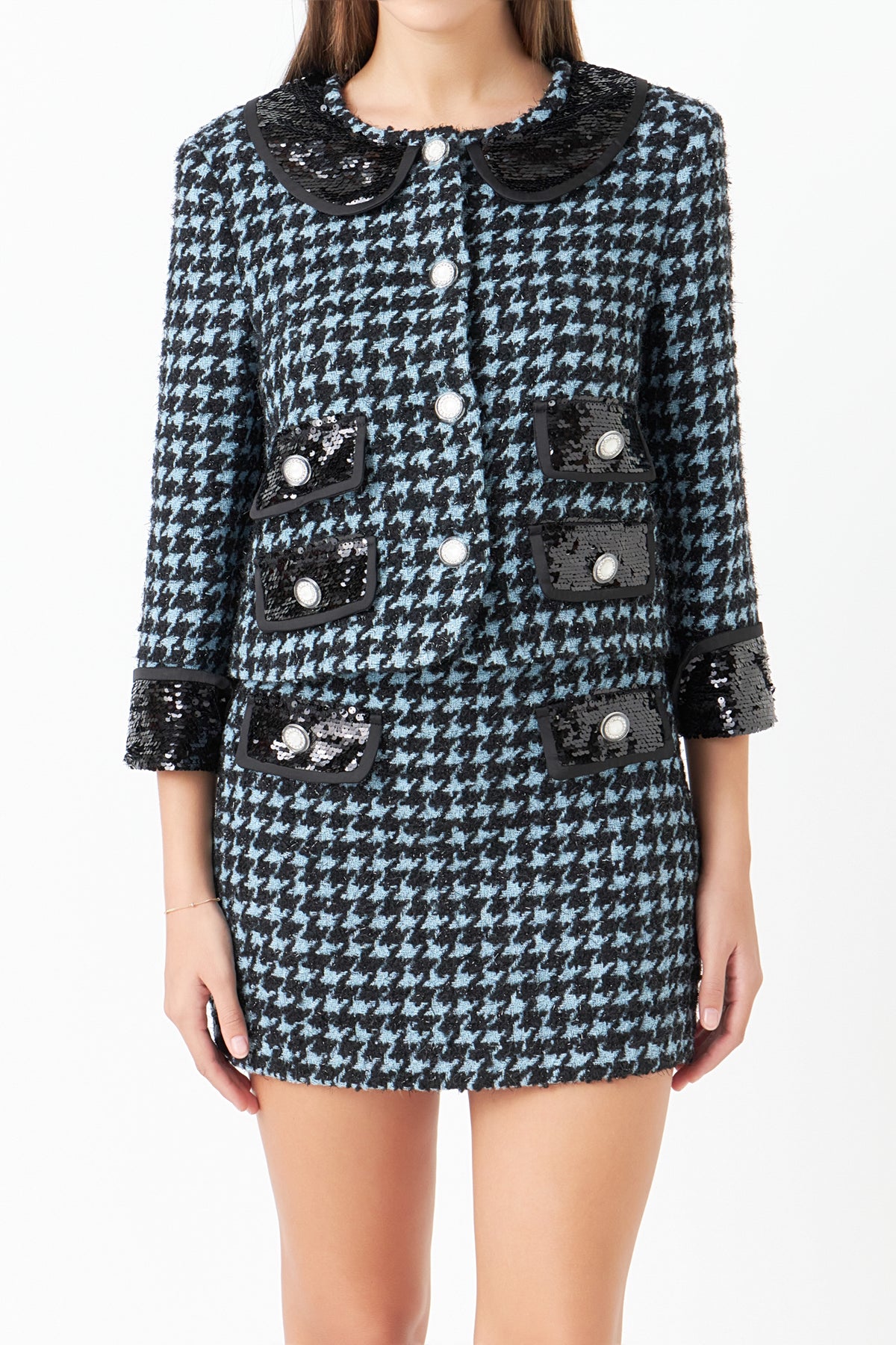ENDLESS ROSE - Premium Houndstooth Cropped Jacket - JACKETS available at Objectrare