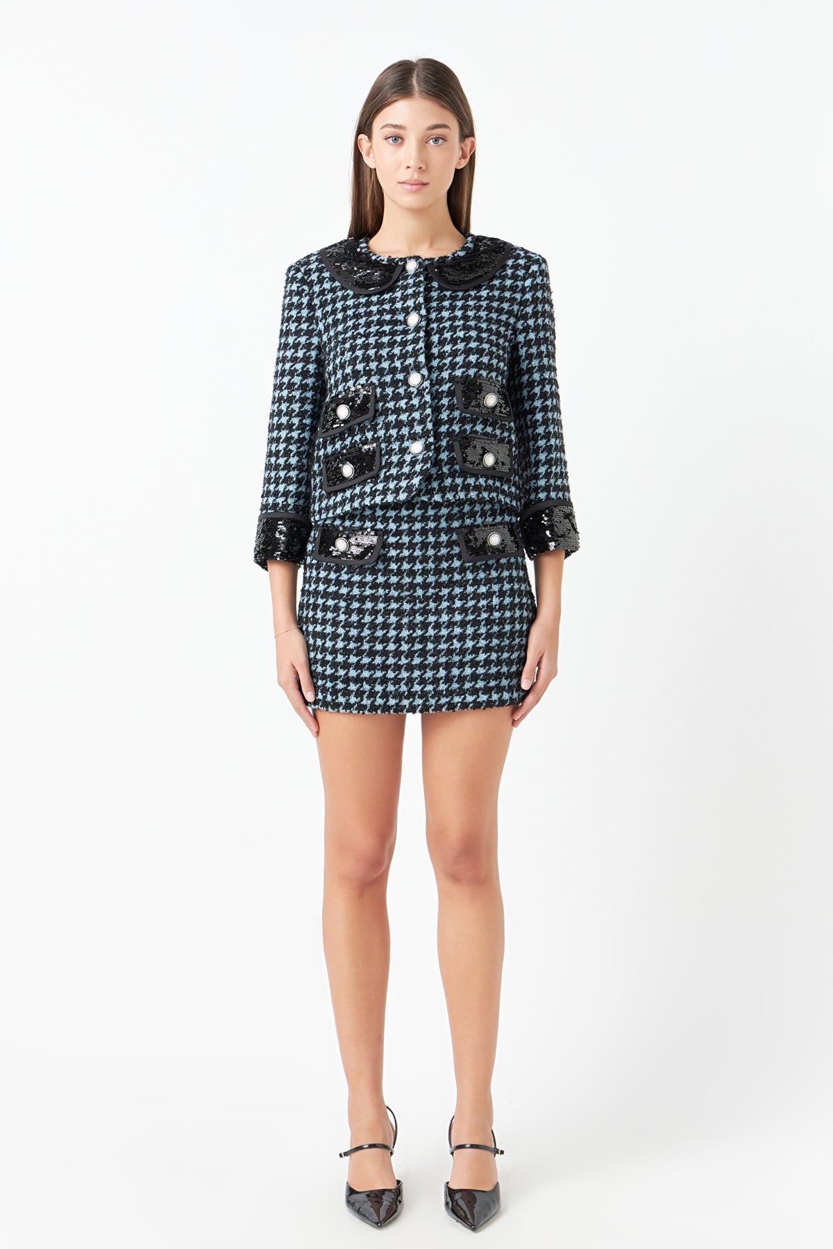 ENDLESS ROSE - Premium Houndstooth Cropped Jacket - JACKETS available at Objectrare