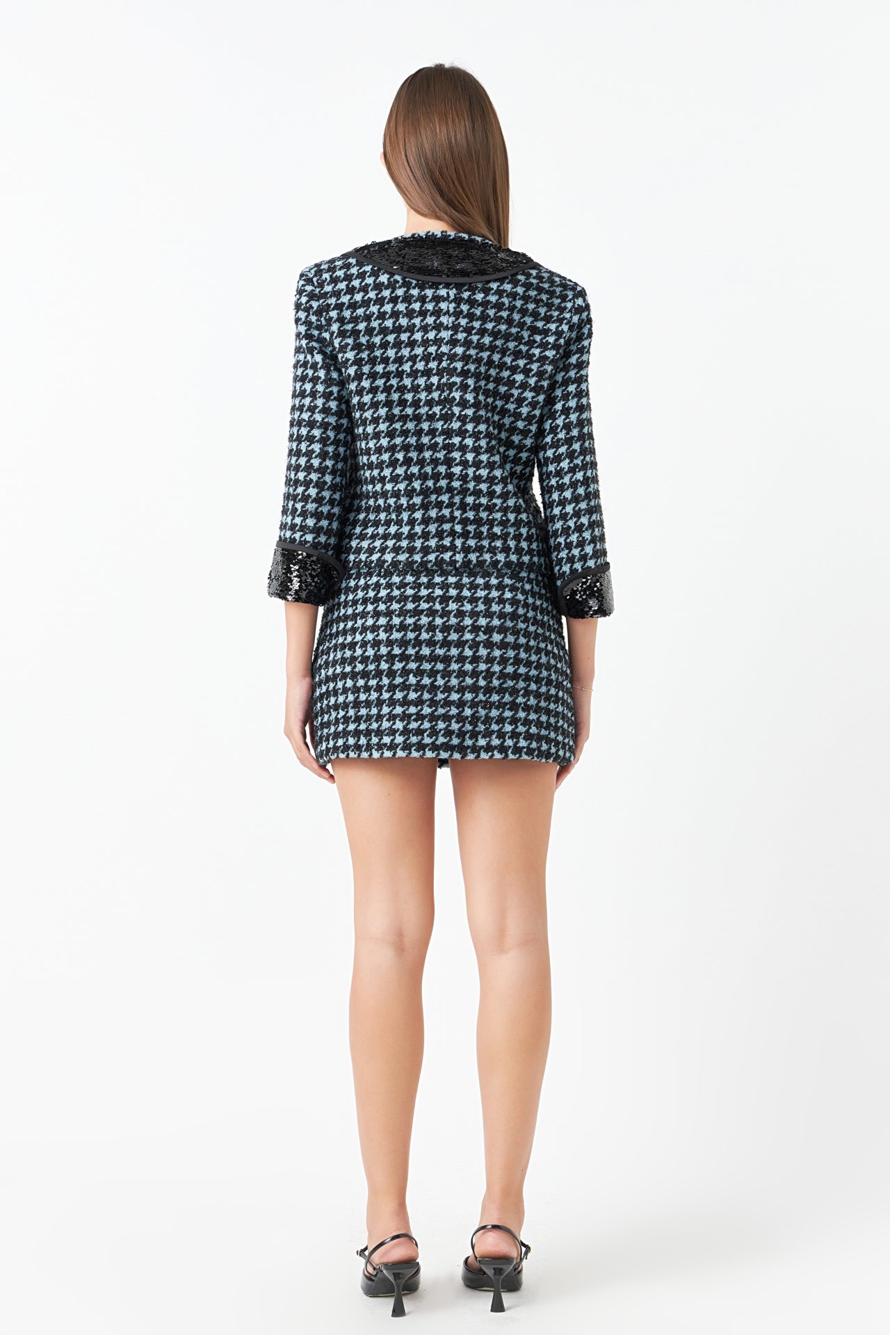 ENDLESS ROSE - Premium Houndstooth Cropped Jacket - JACKETS available at Objectrare