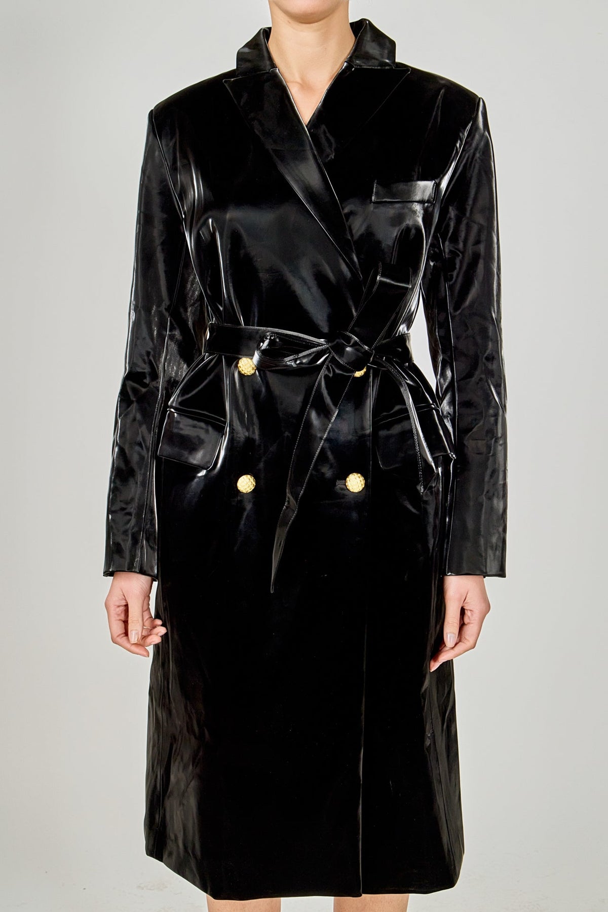 ENDLESS ROSE - Shiny Faux Leather Trench Coat - COATS available at Objectrare