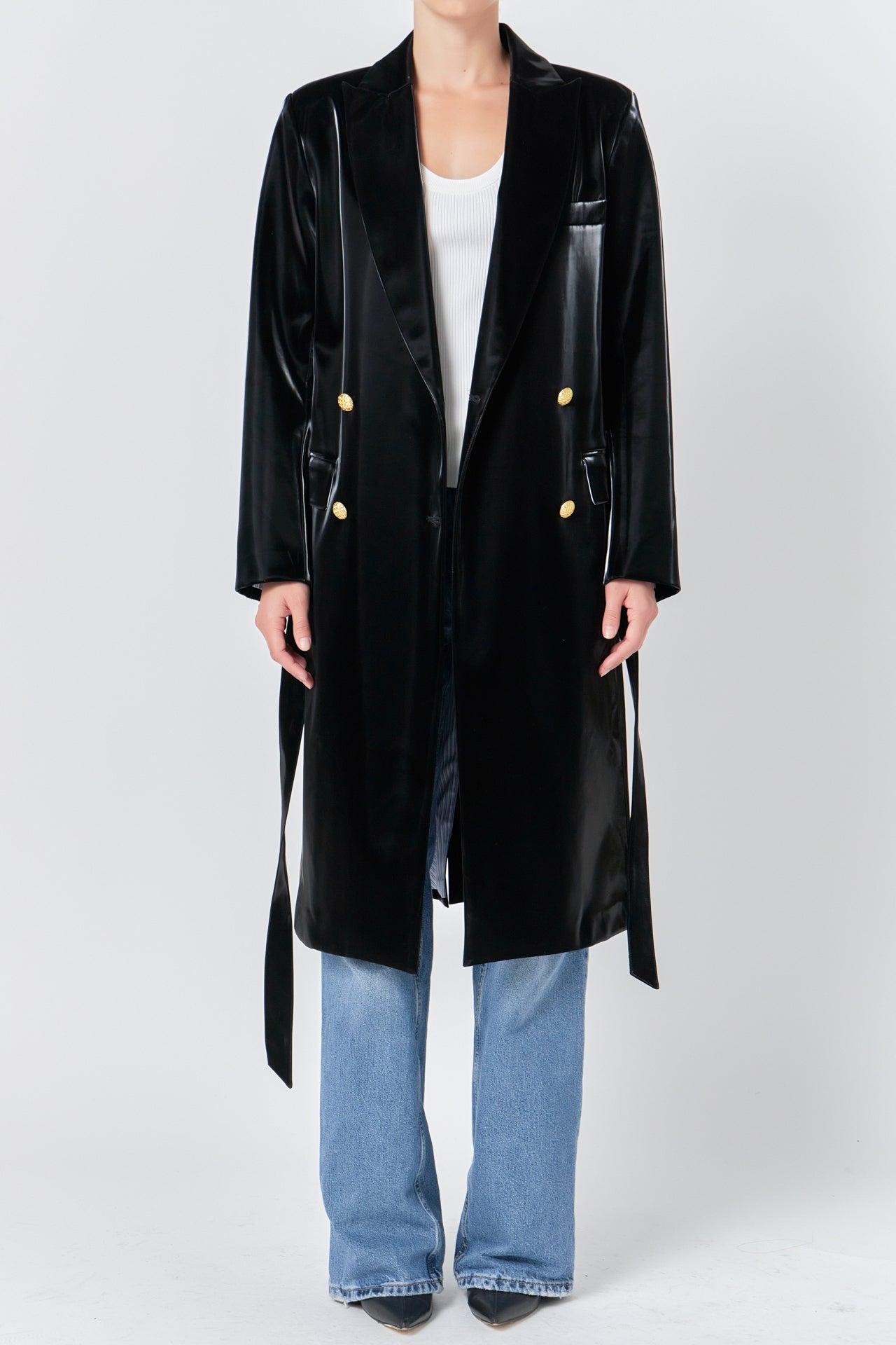ENDLESS ROSE - Shiny Faux Leather Trench Coat - COATS available at Objectrare