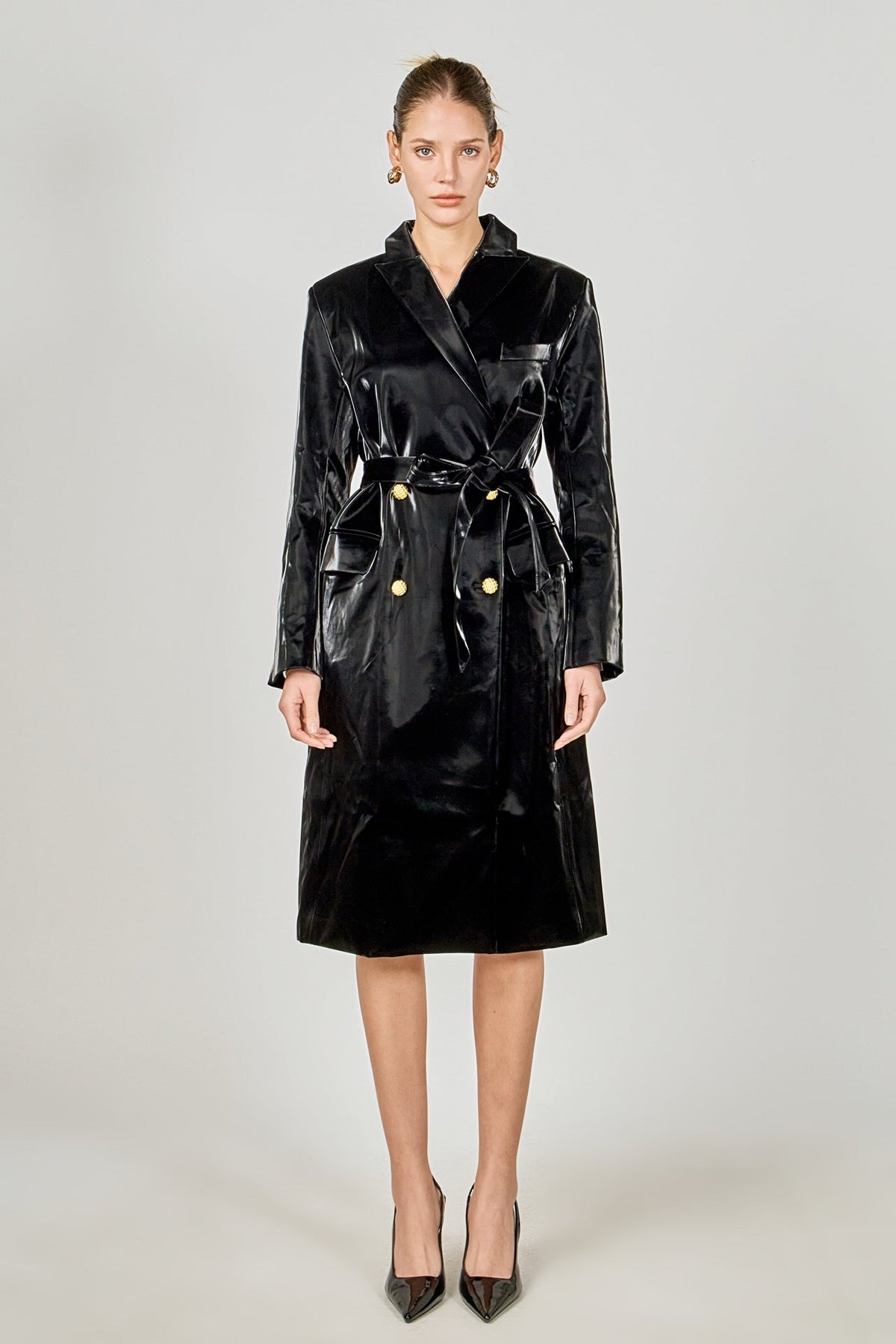 ENDLESS ROSE - Shiny Faux Leather Trench Coat - COATS available at Objectrare