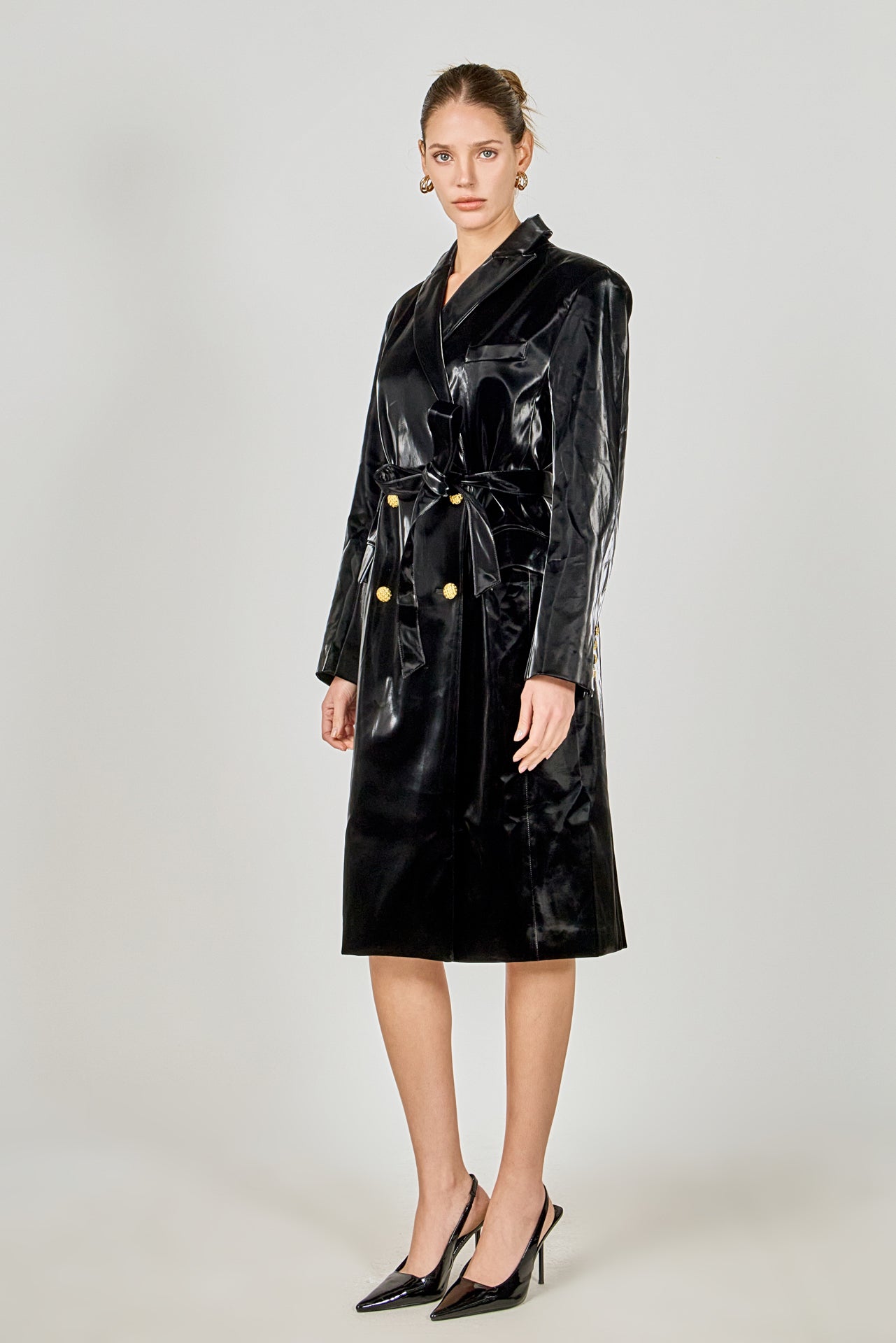 ENDLESS ROSE - Shiny Faux Leather Trench Coat - COATS available at Objectrare