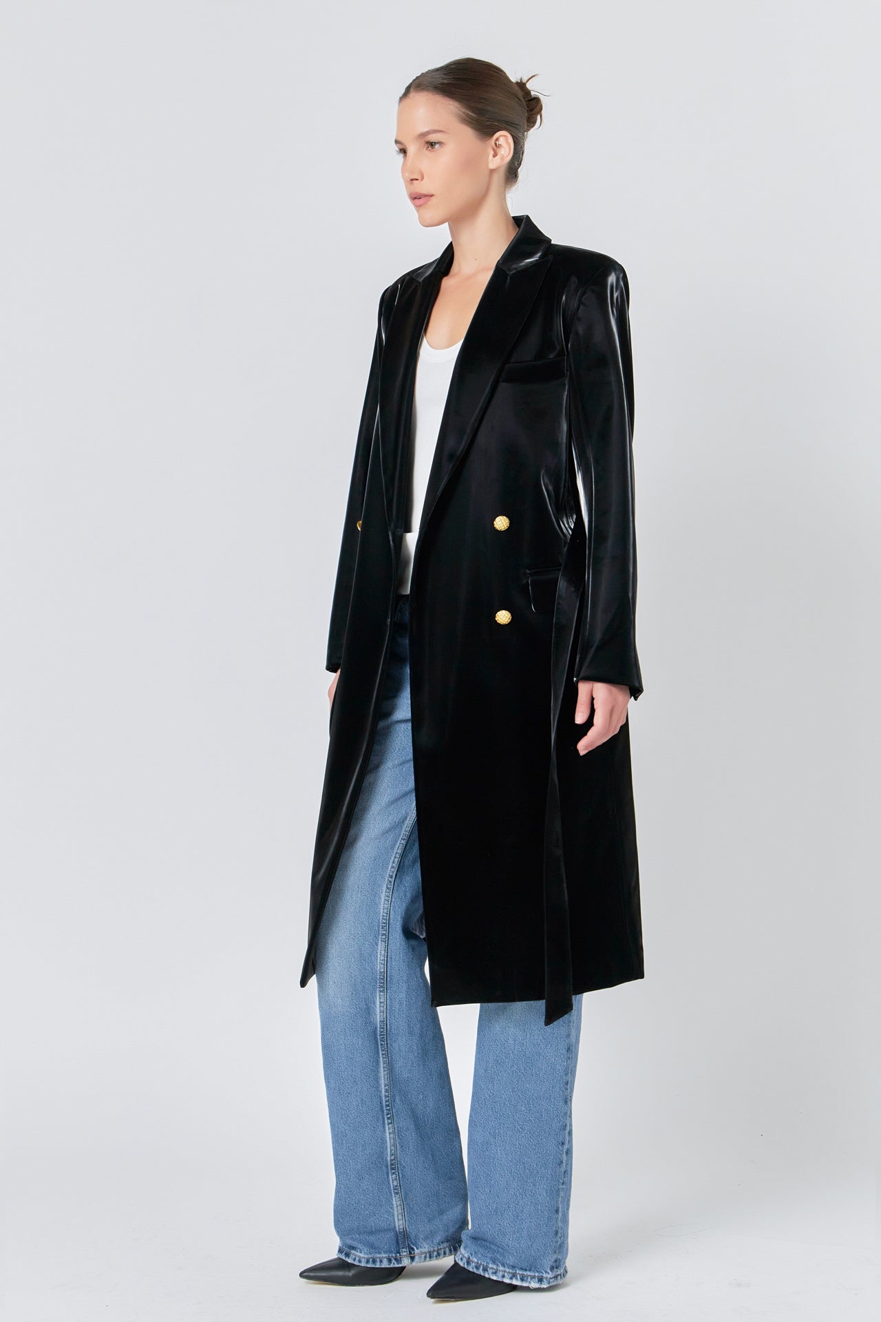 ENDLESS ROSE - Shiny Faux Leather Trench Coat - COATS available at Objectrare