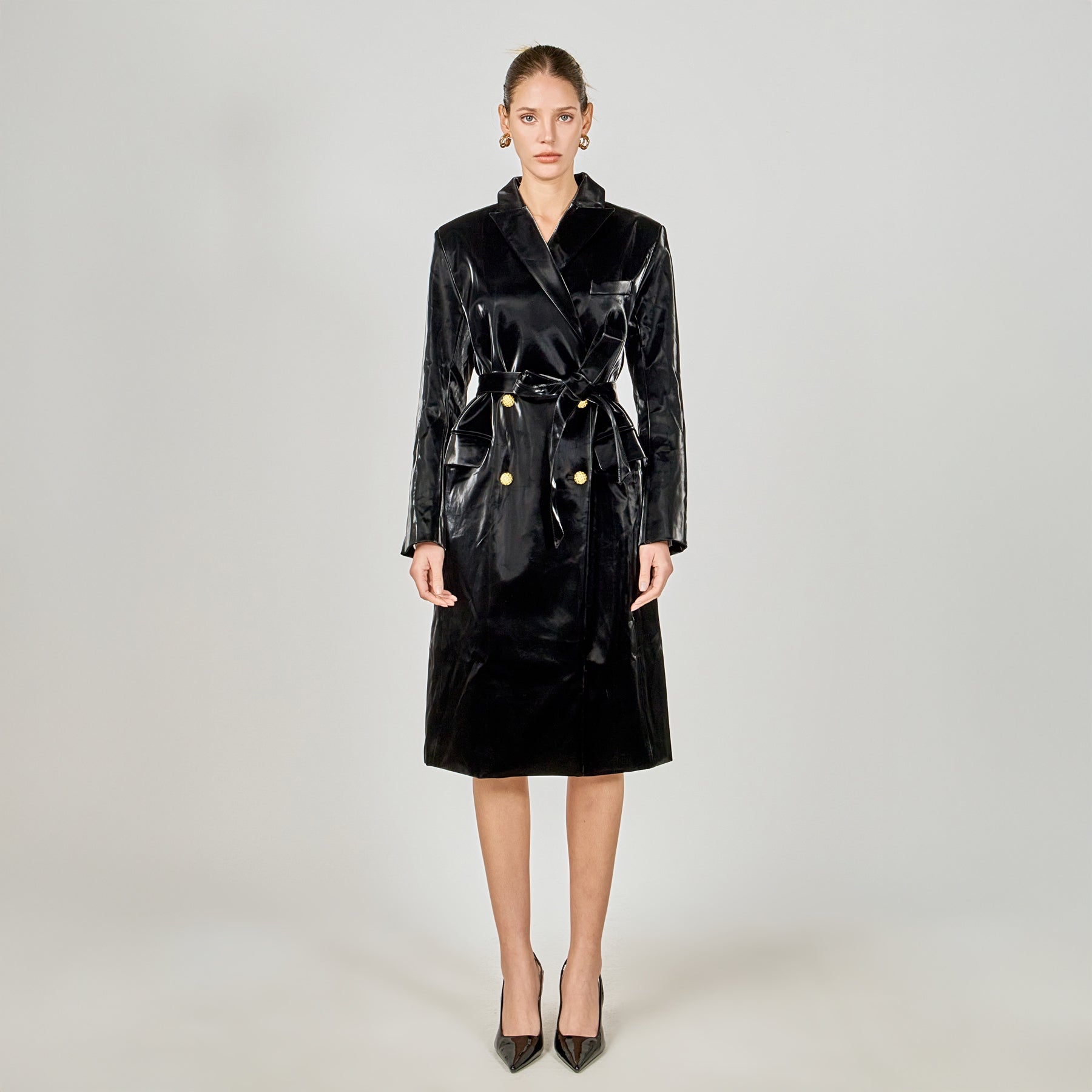 ENDLESS ROSE - Shiny Faux Leather Trench Coat - COATS available at Objectrare
