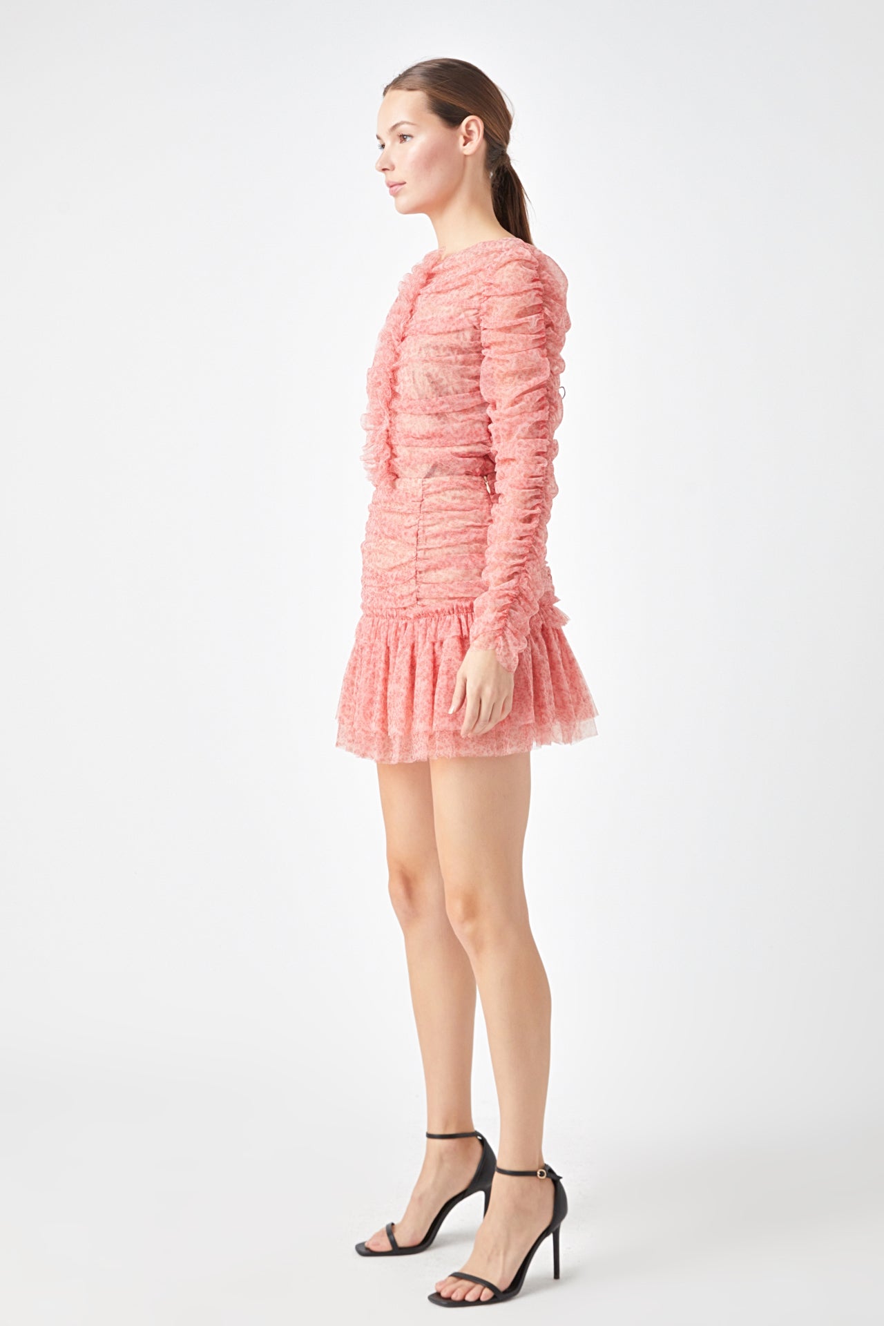 ENDLESS ROSE - Shirred Floral Mesh Skirt - SKIRTS available at Objectrare