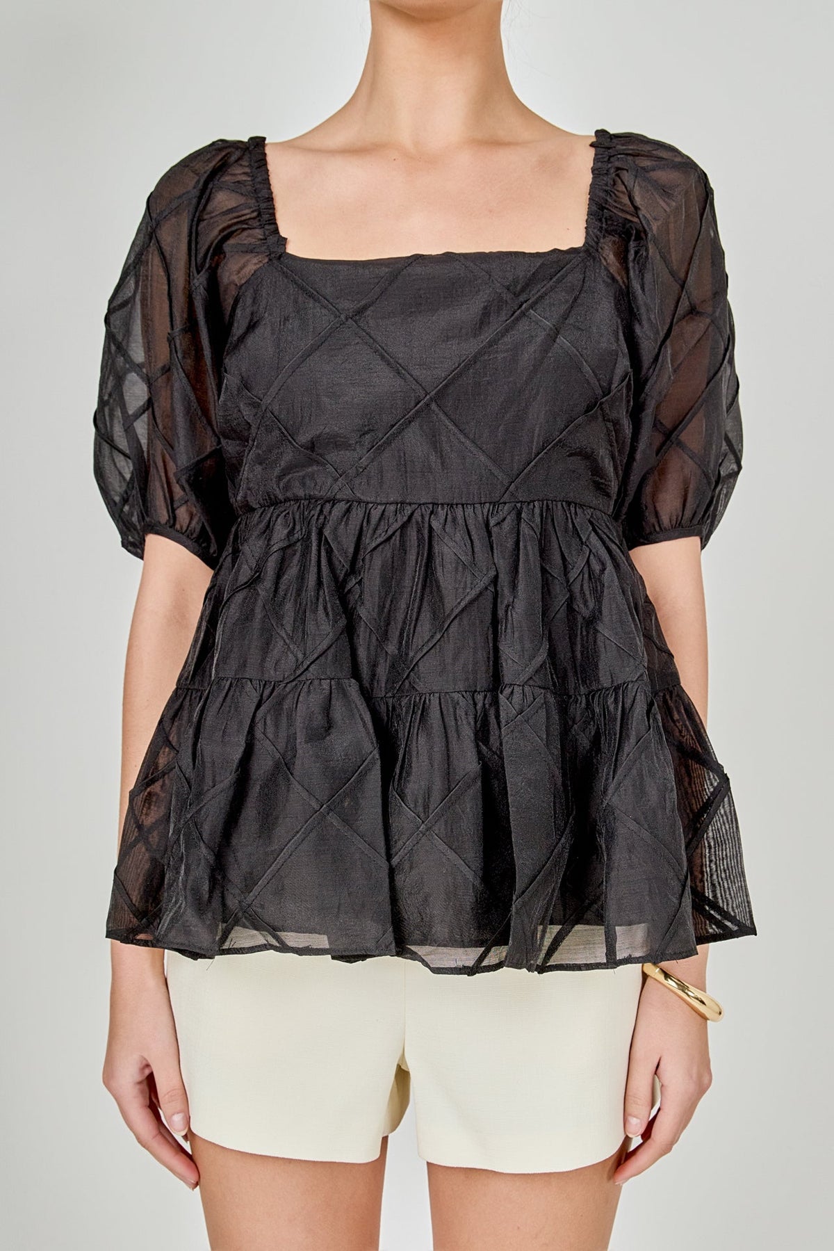 ENDLESS ROSE - Puff Sleeve Babydoll Top - TOPS available at Objectrare