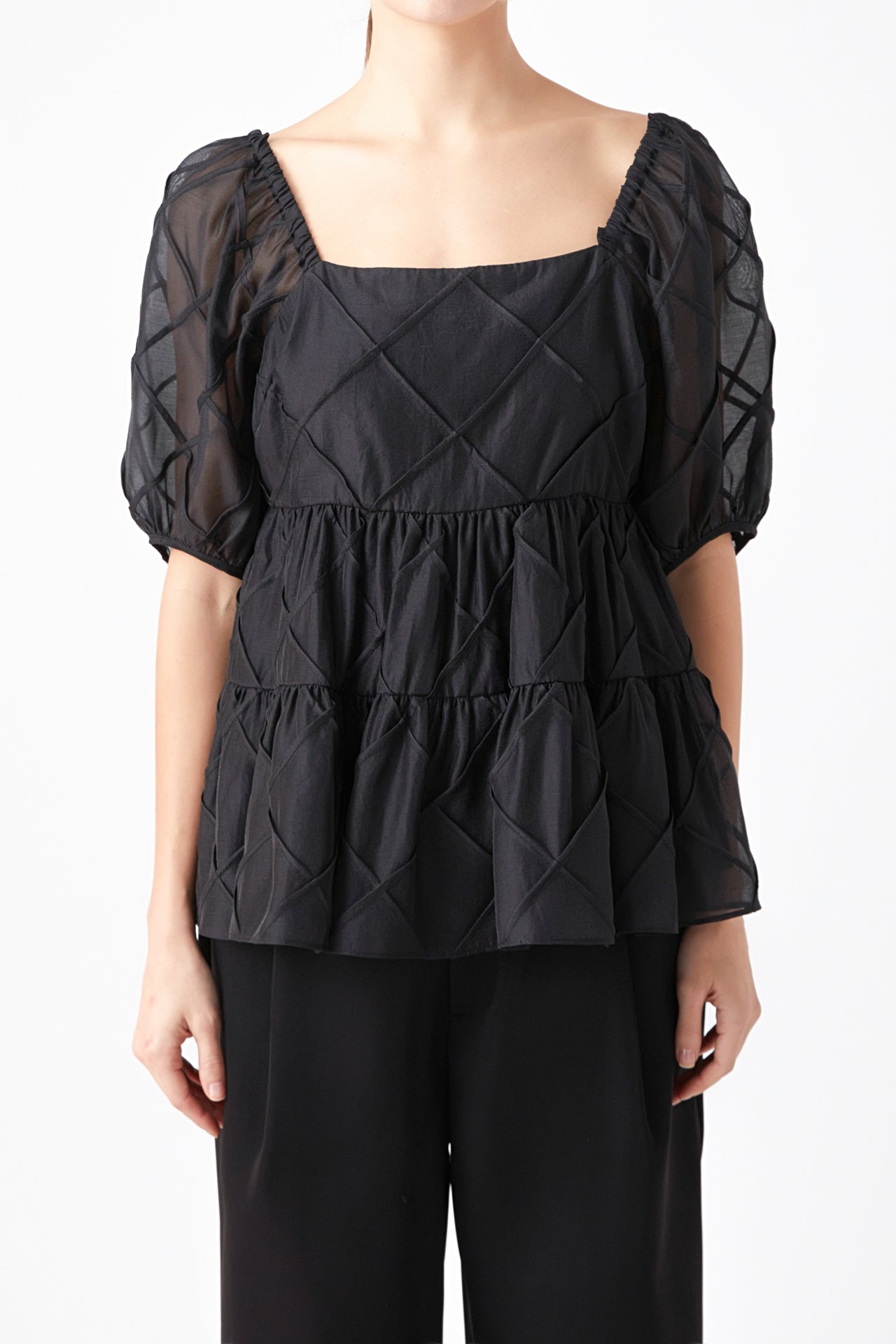 ENDLESS ROSE - Puff Sleeve Babydoll Top - TOPS available at Objectrare