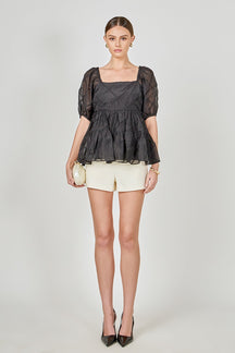 ENDLESS ROSE - Puff Sleeve Babydoll Top - TOPS available at Objectrare