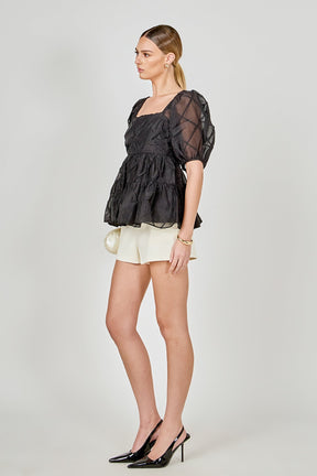 ENDLESS ROSE - Puff Sleeve Babydoll Top - TOPS available at Objectrare