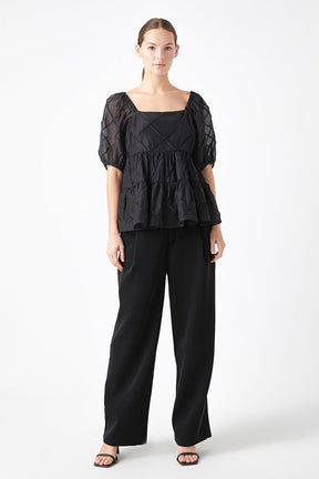 ENDLESS ROSE - Puff Sleeve Babydoll Top - TOPS available at Objectrare