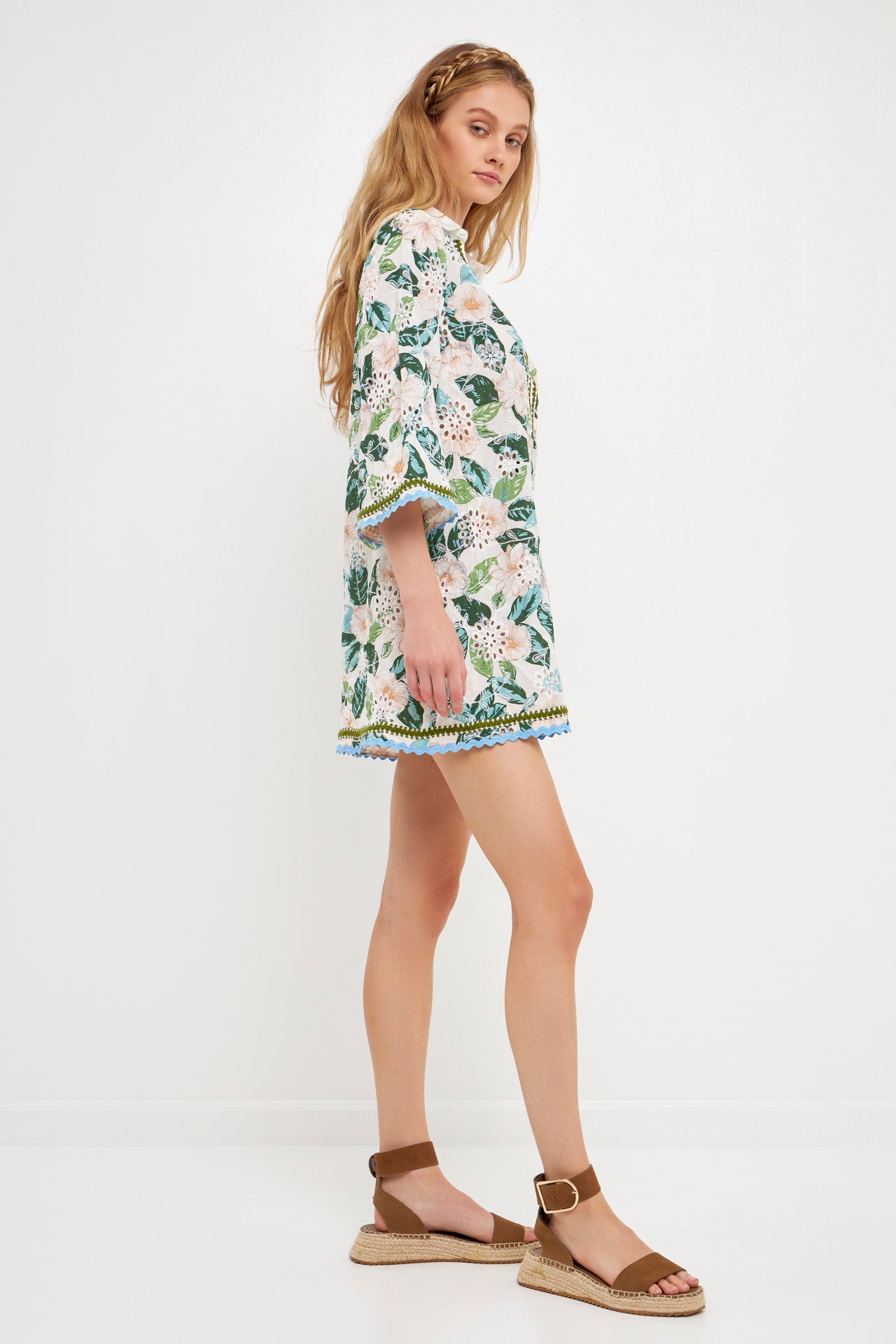 ENGLISH FACTORY - Floral Tunic Dress with Trim - DRESSES available at Objectrare