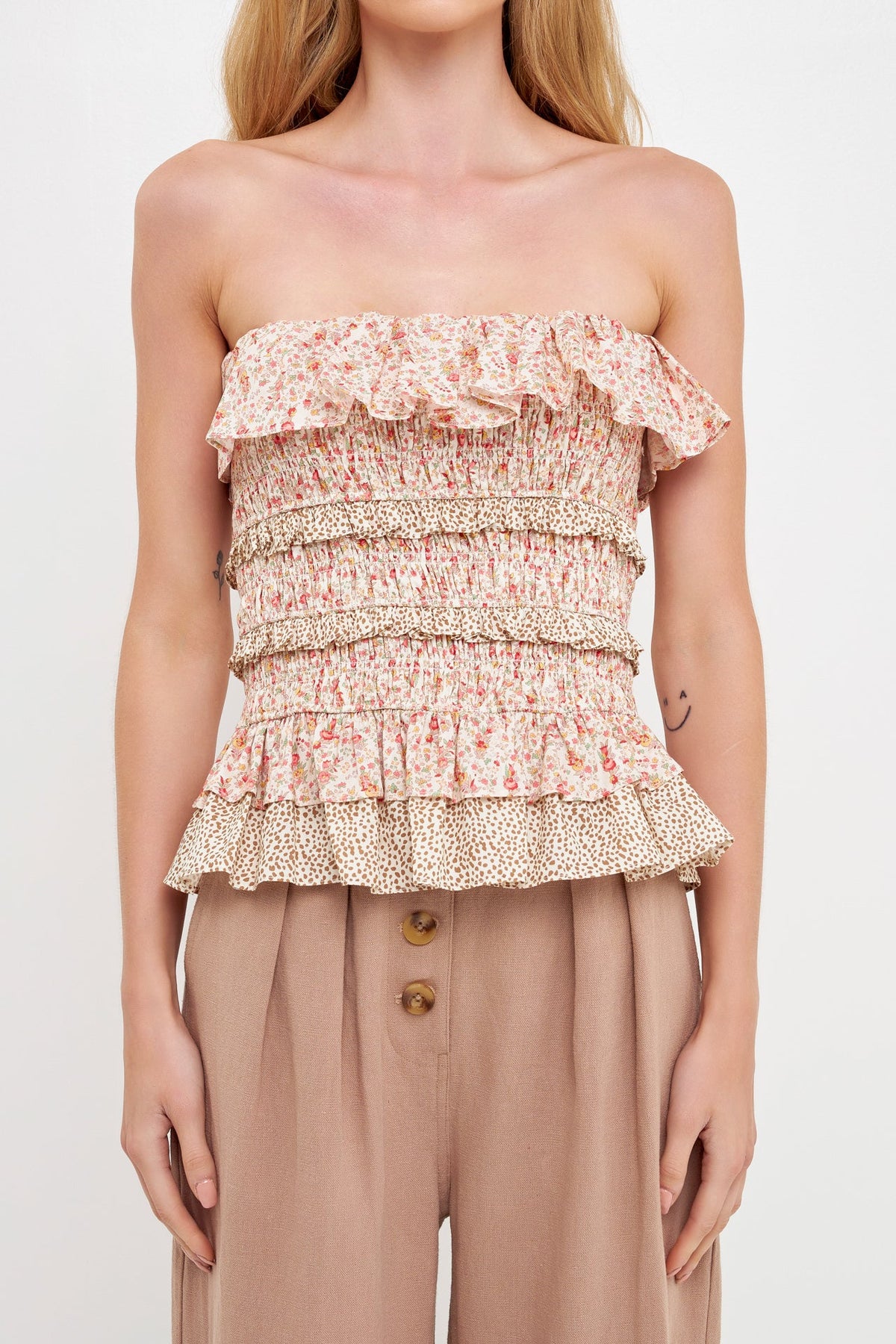 ENGLISH FACTORY - Floral Smocked Sleeveless Top - TOPS available at Objectrare