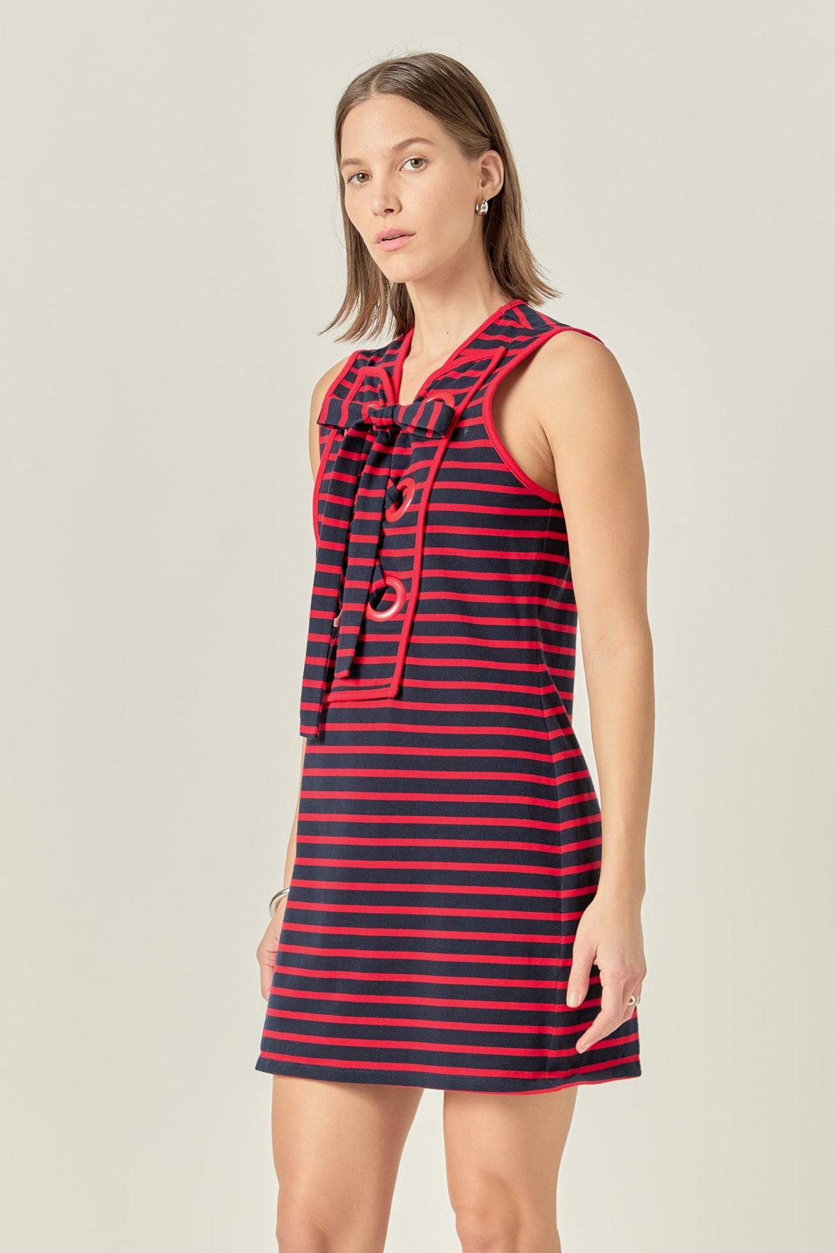 Striped Knit Lace Up Dress