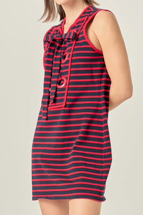 Striped Knit Lace Up Dress