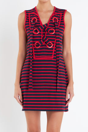 ENGLISH FACTORY - Striped Knit Lace Up Dress - DRESSES available at Objectrare