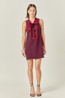 Striped Knit Lace Up Dress