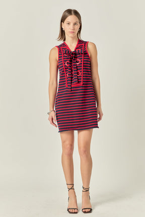 ENGLISH FACTORY - Striped Knit Lace Up Dress - DRESSES available at Objectrare
