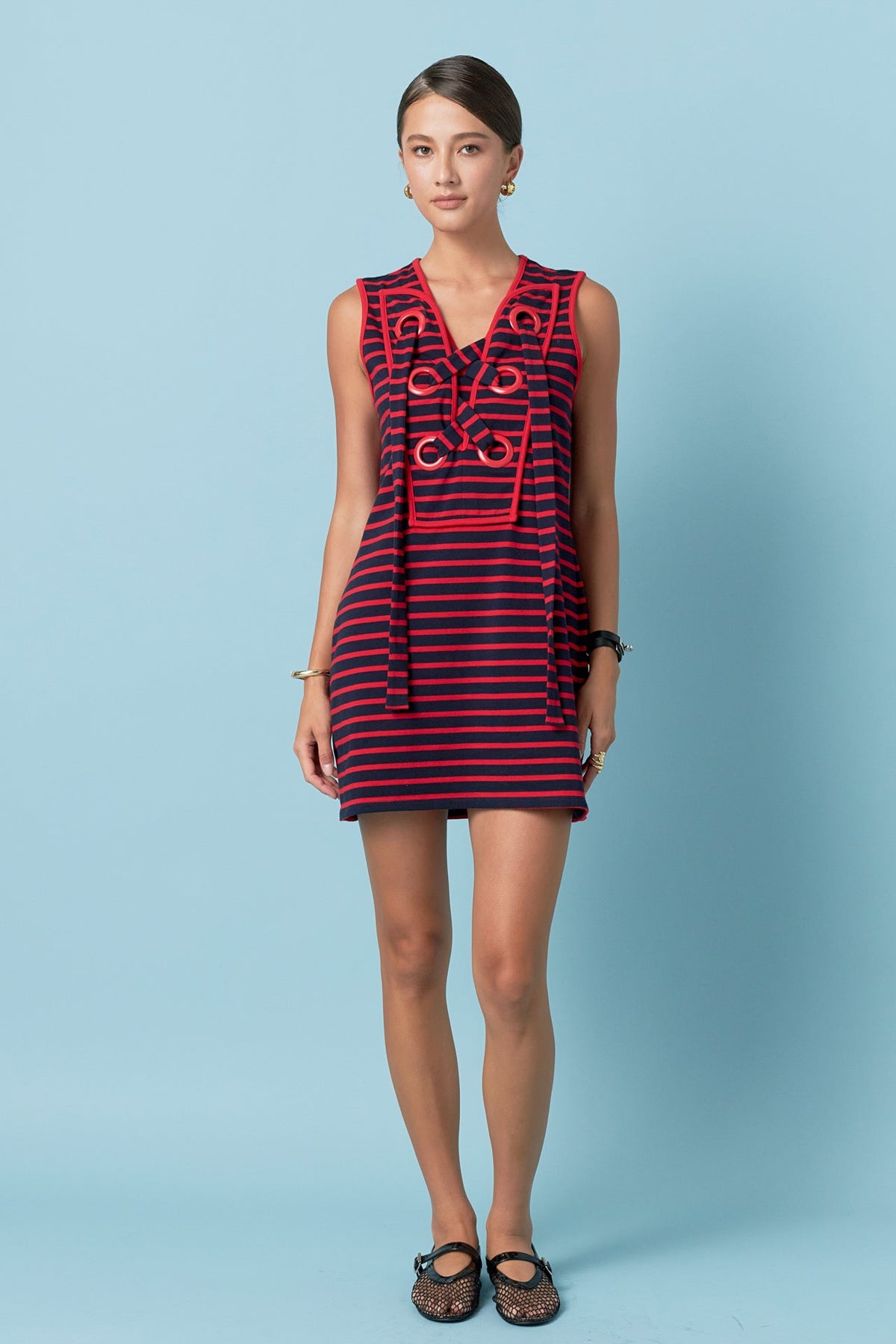 ENGLISH FACTORY - English Factory - Striped Knit Lace Up Dress - DRESSES available at Objectrare